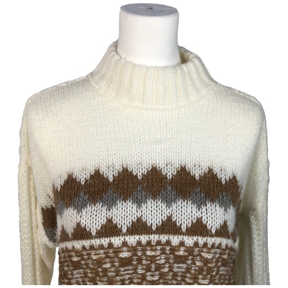 Knox Rose Women's Super Soft White and Brown Mock Turtleneck Pullover Sweater M - Picture 3 of 9